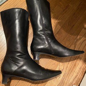 Vintage Black Calf-High Leather Boots